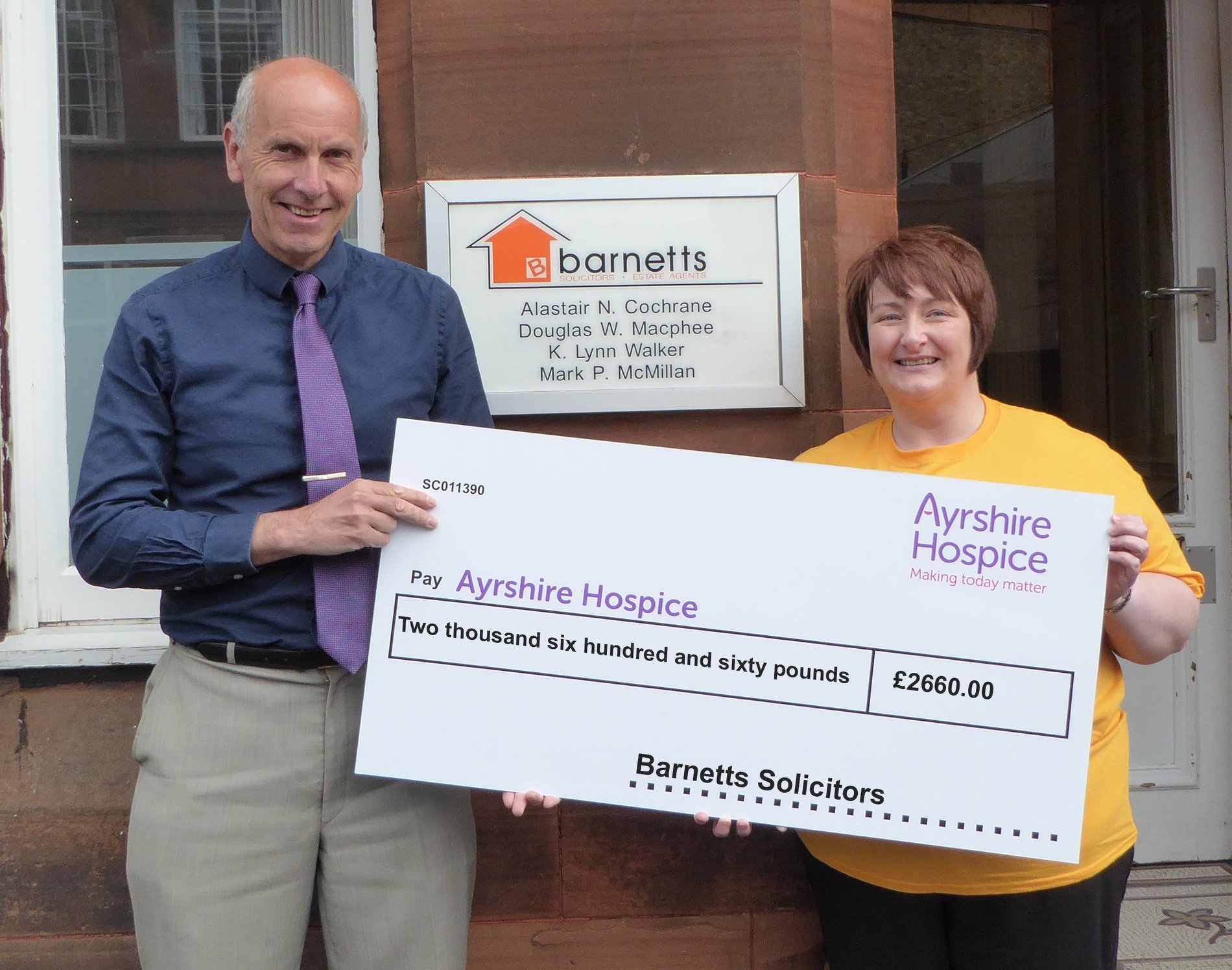 Donation to Ayrshire Hospice Donation to Ayrshire Hospice